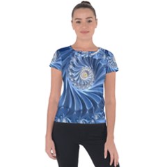 Blue Fractal Abstract Spiral Short Sleeve Sports Top  by Nexatart