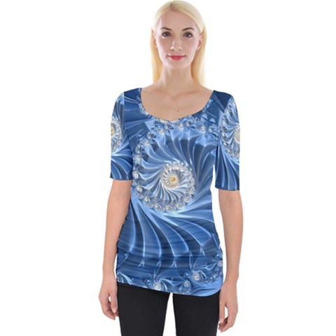 Blue Fractal Abstract Spiral Wide Neckline Tee by Nexatart