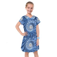 Blue Fractal Abstract Spiral Kids  Drop Waist Dress by Nexatart