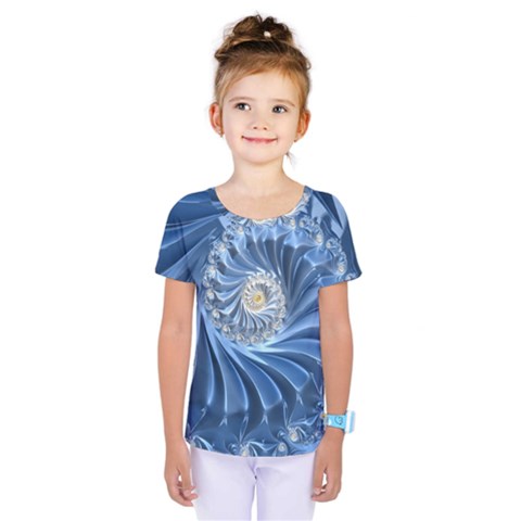 Blue Fractal Abstract Spiral Kids  One Piece Tee by Nexatart