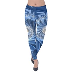 Blue Fractal Abstract Spiral Velvet Leggings by Nexatart