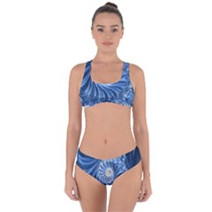 Blue Fractal Abstract Spiral Criss Cross Bikini Set by Nexatart