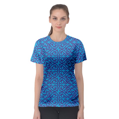 Monogram Blue Purple Background Women s Sport Mesh Tee by Nexatart