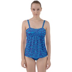 Monogram Blue Purple Background Twist Front Tankini Set by Nexatart