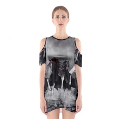 Awesome Wild Black Horses Running In The Night Shoulder Cutout One Piece by FantasyWorld7