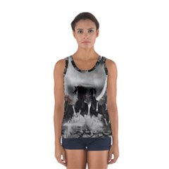 Awesome Wild Black Horses Running In The Night Sport Tank Top  by FantasyWorld7