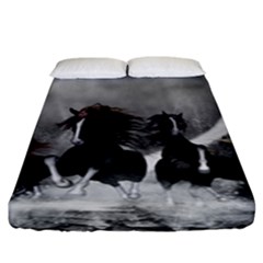 Awesome Wild Black Horses Running In The Night Fitted Sheet (king Size) by FantasyWorld7