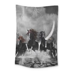 Awesome Wild Black Horses Running In The Night Small Tapestry by FantasyWorld7