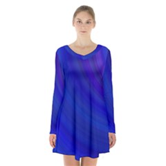 Blue Background Abstract Blue Long Sleeve Velvet V-neck Dress by Nexatart