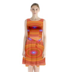 Ellipse Background Orange Oval Sleeveless Waist Tie Chiffon Dress by Nexatart