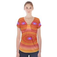 Ellipse Background Orange Oval Short Sleeve Front Detail Top by Nexatart