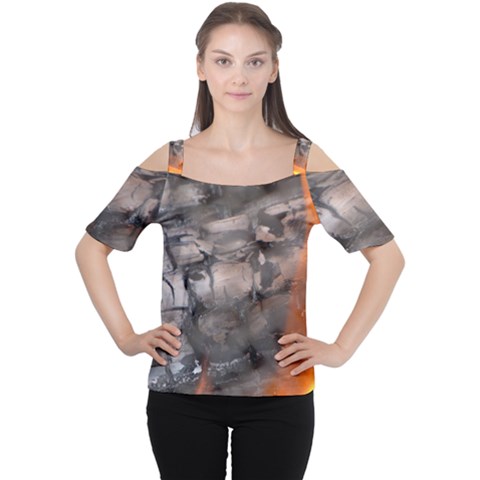 Fireplace Flame Burn Firewood Cutout Shoulder Tee by Nexatart