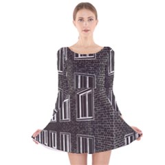 Graphics House Brick Brick Wall Long Sleeve Velvet Skater Dress by Nexatart