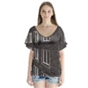 Graphics House Brick Brick Wall V-Neck Flutter Sleeve Top View1