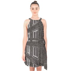 Graphics House Brick Brick Wall Halter Collar Waist Tie Chiffon Dress by Nexatart