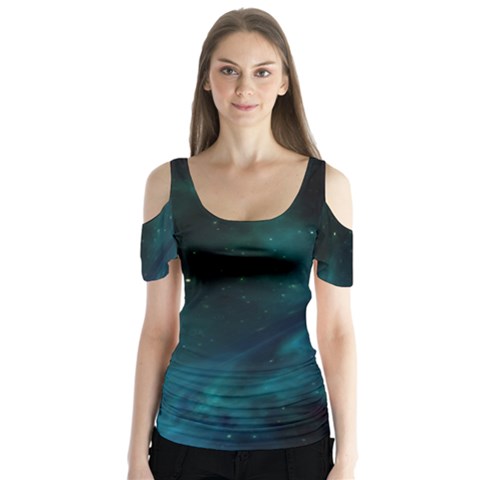 Space All Universe Cosmos Galaxy Butterfly Sleeve Cutout Tee  by Nexatart