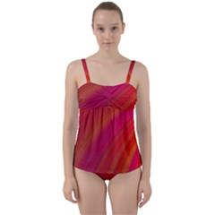 Abstract Red Background Fractal Twist Front Tankini Set by Nexatart