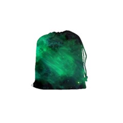 Green Space All Universe Cosmos Galaxy Drawstring Pouches (small)  by Nexatart