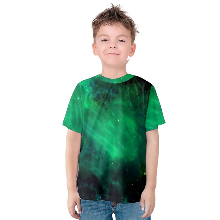 Green Space All Universe Cosmos Galaxy Kids  Cotton Tee