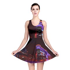 Moscow Night Lights Evening City Reversible Skater Dress by Nexatart