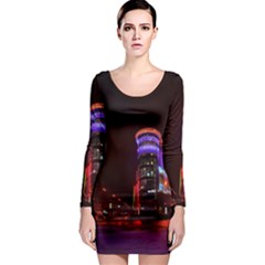 Moscow Night Lights Evening City Long Sleeve Bodycon Dress by Nexatart