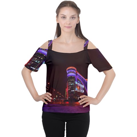 Moscow Night Lights Evening City Cutout Shoulder Tee by Nexatart