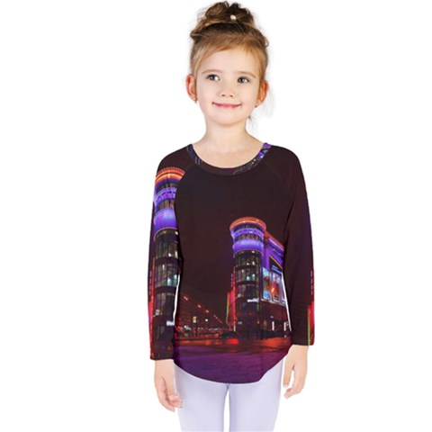 Moscow Night Lights Evening City Kids  Long Sleeve Tee by Nexatart