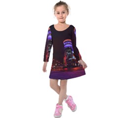 Moscow Night Lights Evening City Kids  Long Sleeve Velvet Dress by Nexatart