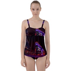 Moscow Night Lights Evening City Twist Front Tankini Set