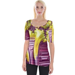 Yellow Magenta Abstract Fractal Wide Neckline Tee