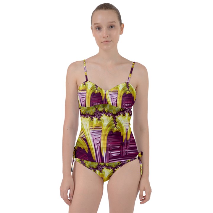 Yellow Magenta Abstract Fractal Sweetheart Tankini Set