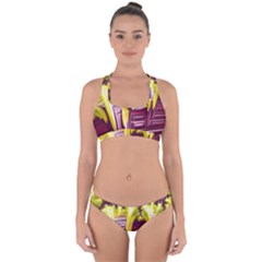 Yellow Magenta Abstract Fractal Cross Back Hipster Bikini Set