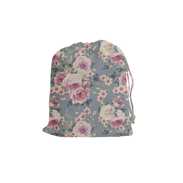 Pink Flower Seamless Design Floral Drawstring Pouches (Medium) 