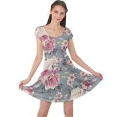 Pink Flower Seamless Design Floral Cap Sleeve Dress by Nexatart