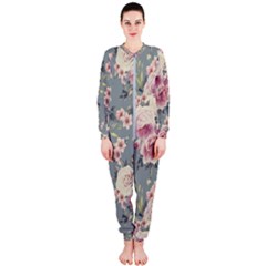 Pink Flower Seamless Design Floral Onepiece Jumpsuit (ladies) 