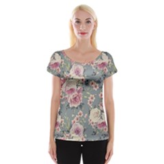 Pink Flower Seamless Design Floral Cap Sleeve Tops by Nexatart