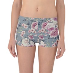 Pink Flower Seamless Design Floral Reversible Boyleg Bikini Bottoms by Nexatart