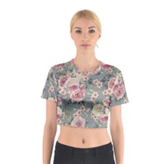 Pink Flower Seamless Design Floral Cotton Crop Top by Nexatart