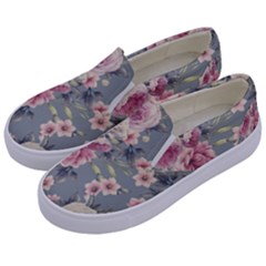 Pink Flower Seamless Design Floral Kids  Canvas Slip Ons