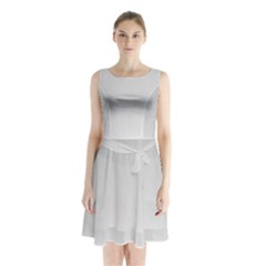 White Background Abstract Light Sleeveless Waist Tie Chiffon Dress