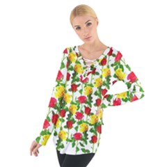 Rose Pattern Roses Background Image Tie Up Tee by Nexatart