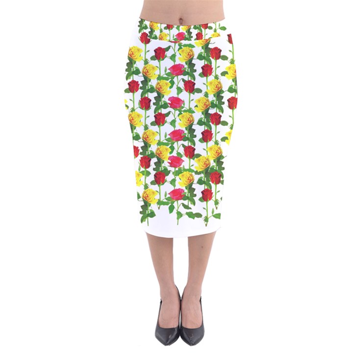 Rose Pattern Roses Background Image Velvet Midi Pencil Skirt