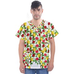 Rose Pattern Roses Background Image Men s V-neck Scrub Top