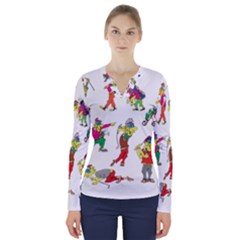 Golfers Athletes V-neck Long Sleeve Top by Nexatart