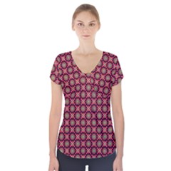 Kaleidoscope Seamless Pattern Short Sleeve Front Detail Top