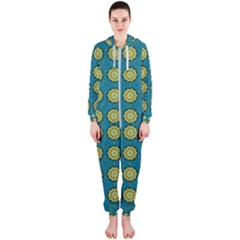 Sunshine Mandalas On Blue Hooded Jumpsuit (ladies)  by pepitasart