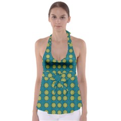 Sunshine Mandalas On Blue Babydoll Tankini Top by pepitasart