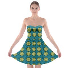 Sunshine Mandalas On Blue Strapless Bra Top Dress by pepitasart