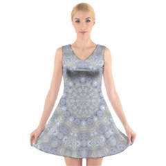 Flower Lace In Decorative Style V-neck Sleeveless Skater Dress