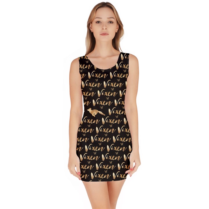 Hotwife Vixen with Butterfly in Gold on Black Bodycon Dress